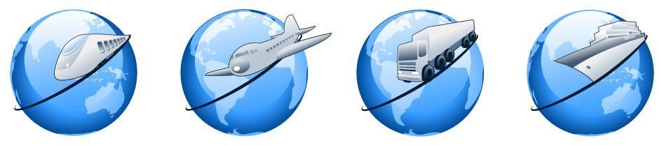 Road, air, rail and sea transport symbols