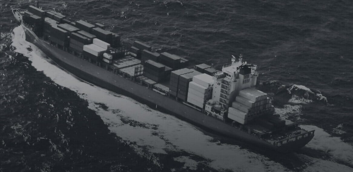 Cargo ship under way