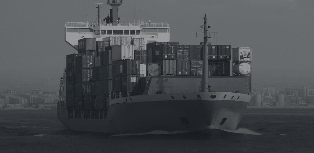Container ship viewed from the stern